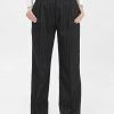 Pinstripe palazzo trousers with pleats in black and white