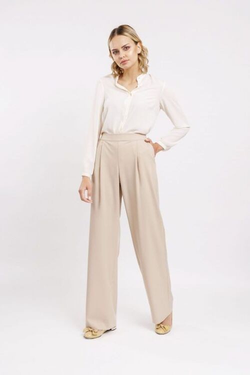 Pantalone palazzo con pinces colore beige