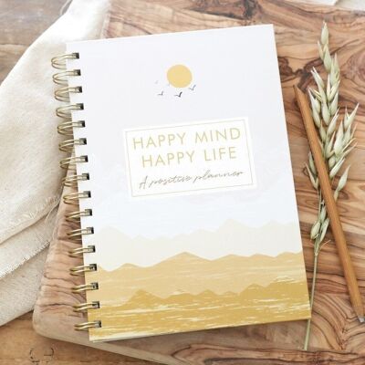 Planificateur de positivité Happy Mind Happy Life jaune coucher de soleil