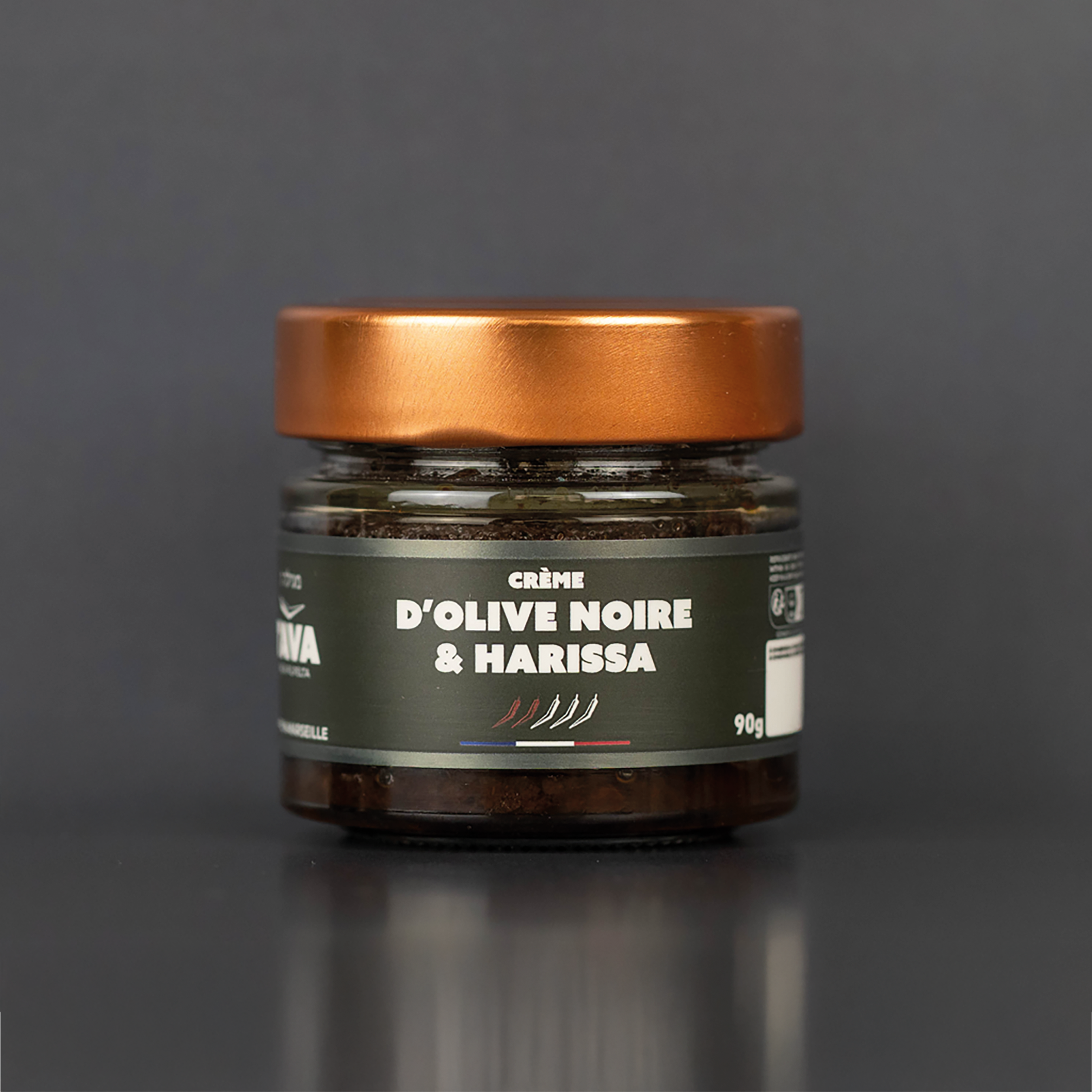 Schwarze Olivencreme mit Harissa 90gr