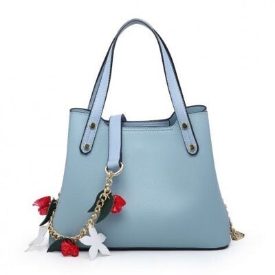 PRIMAVERA NUEVAS MUJERES 3 COMPARTIMIENTOS BOLSO DE MANO BOLSO DE HOMBRO BOLSO CRUZADO BOLSO DE CUERO DE PU VEGANO MODA CORREA LARGA -MC1018 Azul