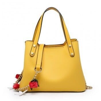 FRÜHJAHR NEU DAMEN 3 FÄCHER HANDTASCHE SCHULTERTASCHE KREUZKÖRPERTASCHE VEGANE PU-LEDERTASCHE MODE LANGE RIEMEN -MC1018 Gelb