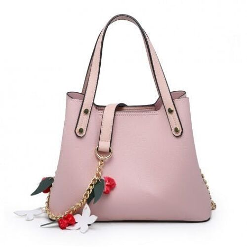 SPRING NEW WOMENS 3 COMPARTMENTS HANDBAG SHOULDER TOTE BAG CROSS BODY BAG VEGAN PU LEATHER BAG FASHION LONG STRAP -MC1018 Pink