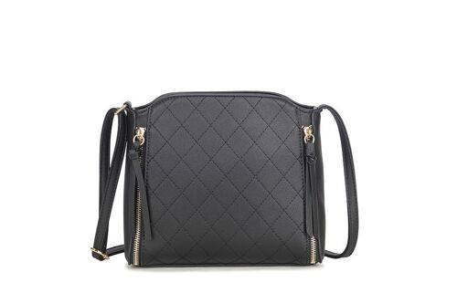 Spring New Womens Crossbody Bag Quilted Handbag  Main Zipper Shoulder bag vegan PU leather - S-003 black