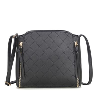 Spring New Womens Crossbody Bag Quilted Handbag  Main Zipper Shoulder bag vegan PU leather - S-003 black