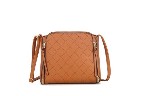 Spring New Womens Crossbody Bag Quilted Handbag  Main Zipper Shoulder bag vegan PU leather - S-003 brown