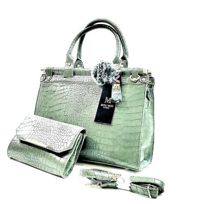 Bolso de mano para mujer de 2 piezas, bolso de mano, bolso de mano, bolso cruzado vegano de cuero como material de PU, marca MoliMoi London Fashion Bag -119930 verde