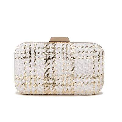 New Lady's Grab Clutch Cross Body Bag Vegan PU Material Party Prom Wedding Monedero Bolso de moda - V135-1 blanco