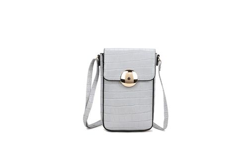 CROSSBODY MOBILE CELL PHONE PURSE BAG SMALL SHOULDER BAG PHONE WALLET PU LEATHER LONG STRAP COMPATIBLE WITH IPHONE, GALAXY AND SMARTPHONES- Light Grey Q009