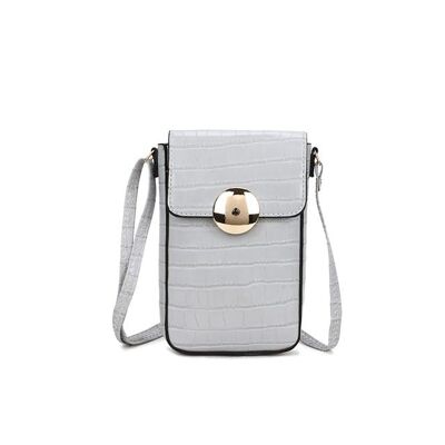 CROSSBODY MOBILE CELL PHONE PURSE BAG SMALL SHOULDER BAG PHONE WALLET PU LEATHER LONG STRAP COMPATIBLE WITH IPHONE, GALAXY AND SMARTPHONES- Light Grey Q009