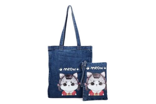 2 Pieces of Ladies Demin Tote Bag Shoulder Bag Large Capacity Two Handle Shoulder Bag for Women- D601 NAVY F