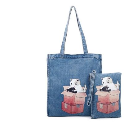 2 Pieces of Ladies Demin Tote Bag Shoulder Bag Large Capacity Two Handle Shoulder Bag for Women- D601 BLUE -B
