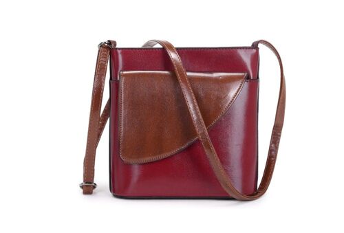 Lady’s Two Toned Crossbody Bag Shoulder Handbag Long Adjustable Strap — 484 red