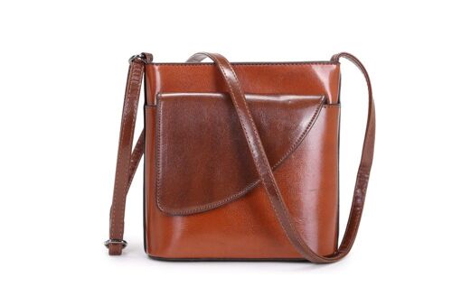 Lady’s Two Toned Crossbody Bag Shoulder Handbag Long Adjustable Strap — 484 brown