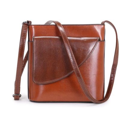 Lady’s Two Toned Crossbody Bag Shoulder Handbag Long Adjustable Strap — 484 brown