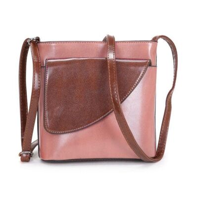 Lady’s Two Toned Crossbody Bag Shoulder Handbag Long Adjustable Strap — 484 pink