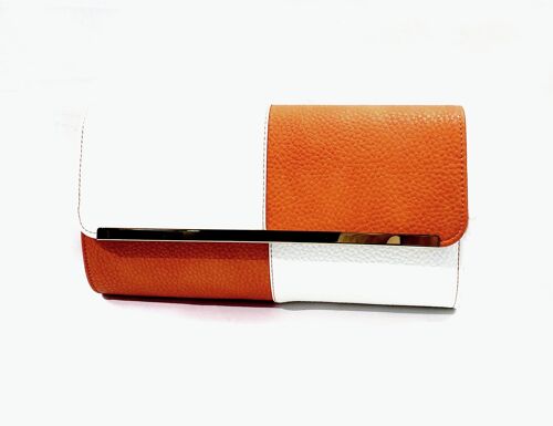 Stylish Large Faux Leather Clutch Bag Evening Bag Party Bag – Y9017 Orange & White