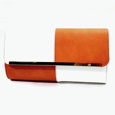 Elegante bolso de mano grande de piel sintética Bolso de noche Bolso de fiesta - Y9017 Naranja y blanco