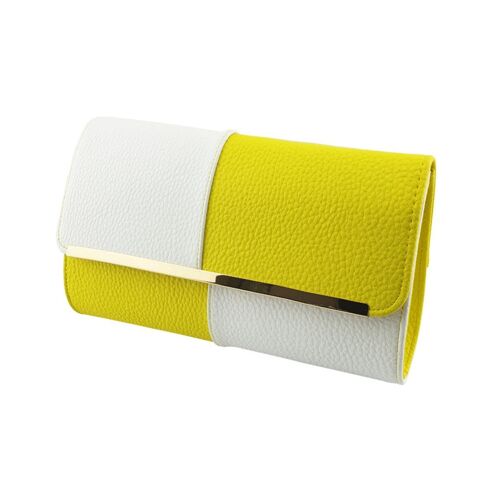 Stylish Large Faux Leather Clutch Bag Evening Bag Party Bag – Y9017 Yellow & White