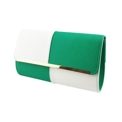 Stylish Large Faux Leather Clutch Bag Evening Bag Party Bag – Y9017 Green & White