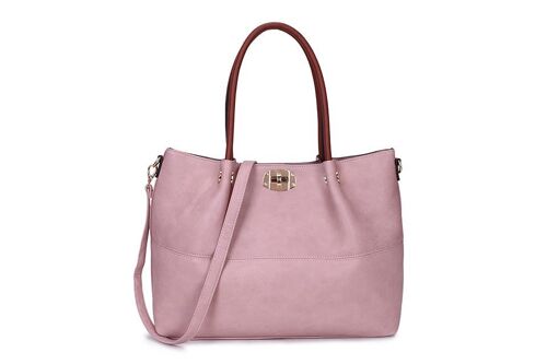 2 pieces Large Tote Shoulder Cross body Handbag Grab Purse Vegan PU Leather High Quality Bag Long Strap – 8777 pink