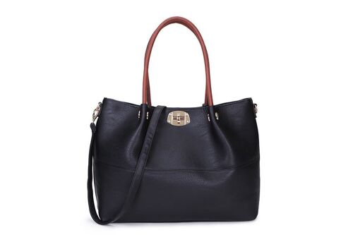 2 pieces Large Tote Shoulder Cross body Handbag Grab Purse Vegan PU Leather High Quality Bag Long Strap – 8777BLACK