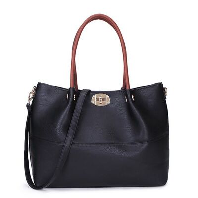 2 pezzi Borsa a tracolla grande Borsa a tracolla Borsa a mano Borsa in pelle PU vegana di alta qualità Tracolla lunga – 8777BLACK