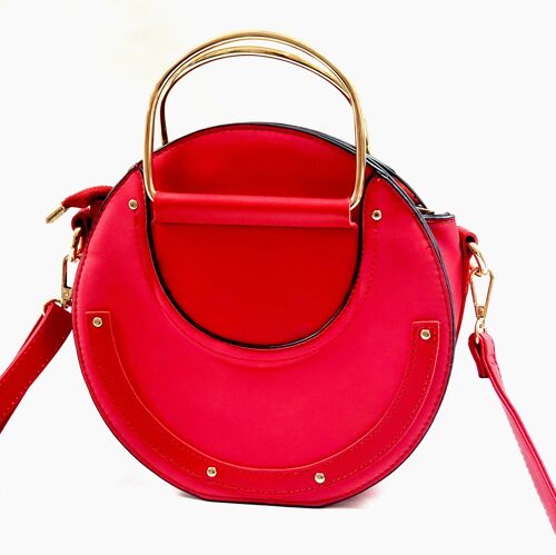 Beautifully Crafted Round Cross body Shoulder Bag Double-Handle Grab Purse Vegan PU Suede Leather Handbag -17737 red
