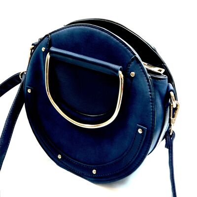 Bolso de hombro cruzado redondo bellamente elaborado Bolso de mano con doble asa Bolso vegano de cuero de gamuza PU -17737 azul