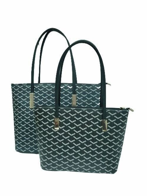 2 Pieces Twins Shopper Large Size Tote Shoulder Handbag Vegan PU Leather – 8809 green