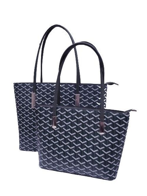 2 Pieces Twins Shopper Large Size Tote Shoulder Handbag Vegan PU Leather – 8809 grey