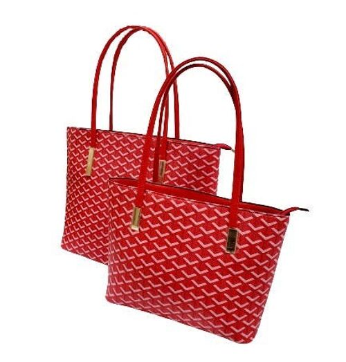 2 Pieces Twins Shopper Large Size Tote Shoulder Handbag Vegan PU Leather – 8809 red