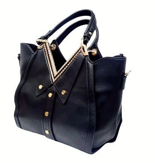 Unique V neck Collar Shaped Ladys Tote Shoulder Bag Quality PU Leather Handbag Long Strap -E8213