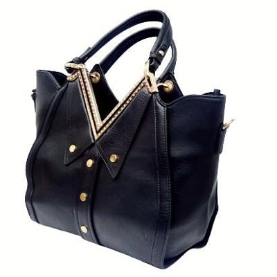 Unique V neck Collar Shaped Ladys Tote Shoulder Bag Quality PU Leather Handbag Long Strap -E8213