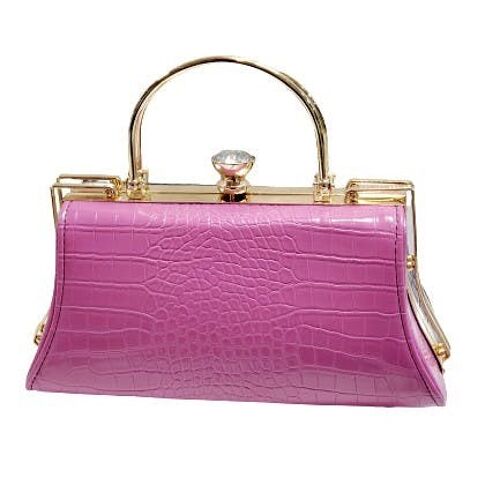 2 Tones 2 Faced Clutch Grab Bag Shoulder Handbag Crocodile Skin Pattern Vegan PU Prom Wedding Party Bag High Quality Long Chain — Y301 purple