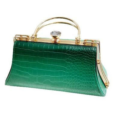 2 Tones 2 Faced Clutch Grab Bag Shoulder Handbag Crocodile Skin Pattern Vegan PU Prom Wedding Party Bag High Quality Long Chain — Y301 green