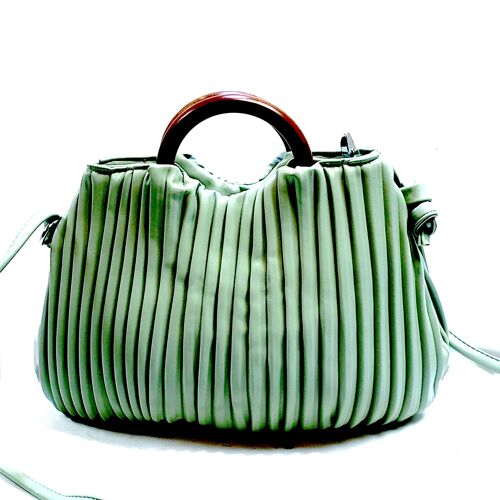 Stylish Cross-body Handbag Shoulder Bag Vegan PU Leather Wooden Handle Long Strap – F41 green