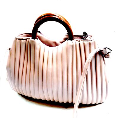 Elegante bolso cruzado de cuerpo Bolso de hombro Vegano Cuero de PU Asa de madera Correa larga - F41 rosa