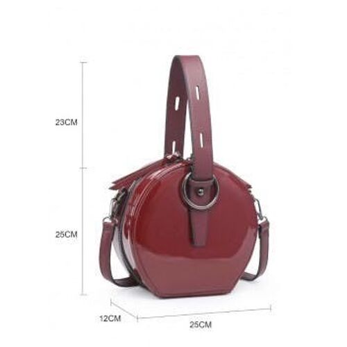 Women’s Glossy Faux Patent Leather Round Shoulder Handbag Wedding Evening Party Satchel -MC1091 wine red
