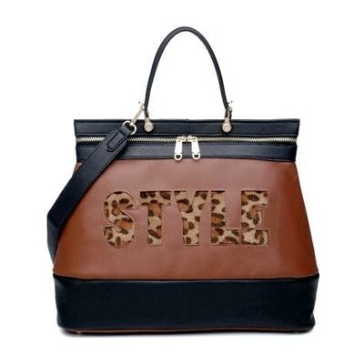 Damen stilvolle Handtasche Schulter Tote Bag Grab Vegan Cross Body PU Ledertasche mit langem Riemen – 8541 kaffeebraun