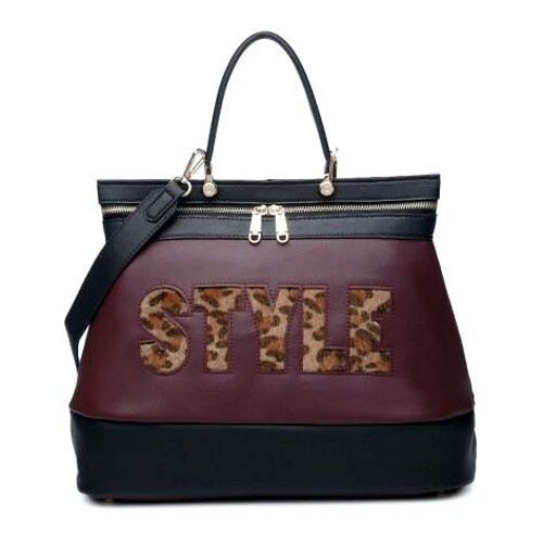 Womens Stylish Handbag Shoulder Tote Bag Grab Vegan Cross body PU Leather Bag Long Strap – 8541 wine red