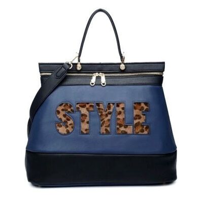 Womens Stylish Handbag Shoulder Tote Bag Grab Vegan Cross body PU Leather Bag Long Strap – 8541 Blue