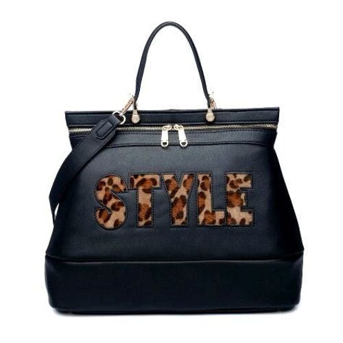 Womens Stylish Handbag Shoulder Tote Bag Grab Vegan Cross body PU Leather Bag Long Strap – 8541 Black