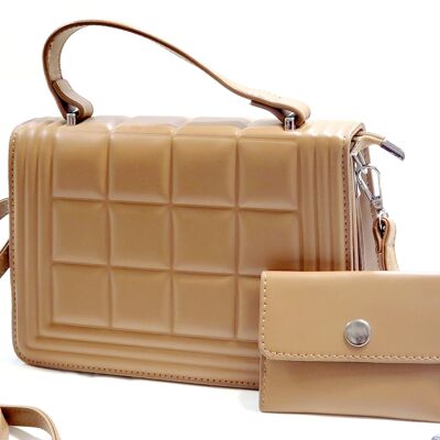 Women’s 2 Pieces Cross Body Bag Shoulder Party Handbag PU Leather Long Strap Fashion Stylish Bag – 8051-4 brown