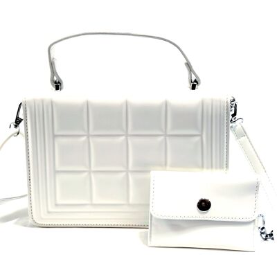 Women’s 2 Pieces Cross Body Bag Shoulder Party Handbag PU Leather Long Strap Fashion Stylish Bag – 8051-4 WHITE