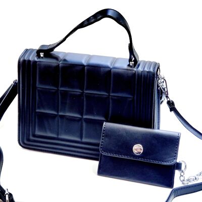 Damen 2 Stück Umhängetasche Schulter Party Handtasche PU Leder Lange Riemen Modische Stilvolle Tasche – 8051-4 schwarz