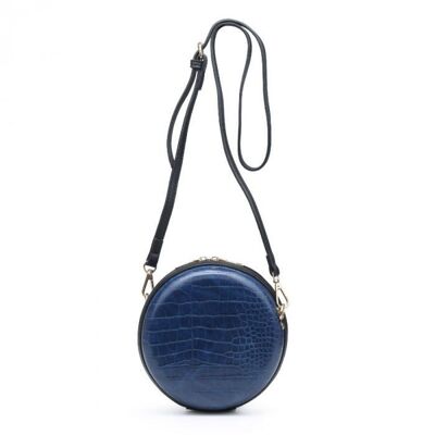 Bonito bolso de hombro cruzado redondo, pequeño bolso de mano, bolso de mano vegano de PU con correa larga ajustable -- W2399-1 AZUL OSCURO