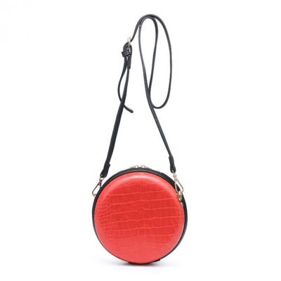 Cute Round Cross body Shoulder Bag Small Grab Purse Vegan PU Handbag with Long Adjustable Strap  -- W2399-1  WHITE