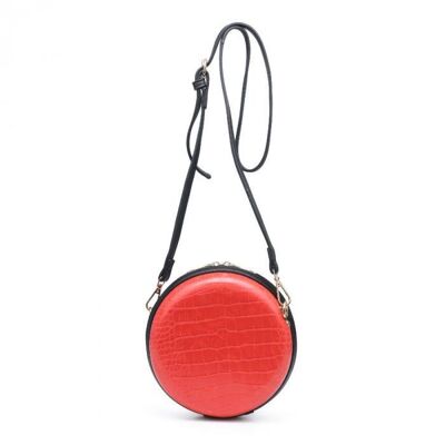 Bonito bolso de hombro cruzado redondo, pequeño bolso de mano vegano de PU con correa larga ajustable -- W2399-1 BLANCO