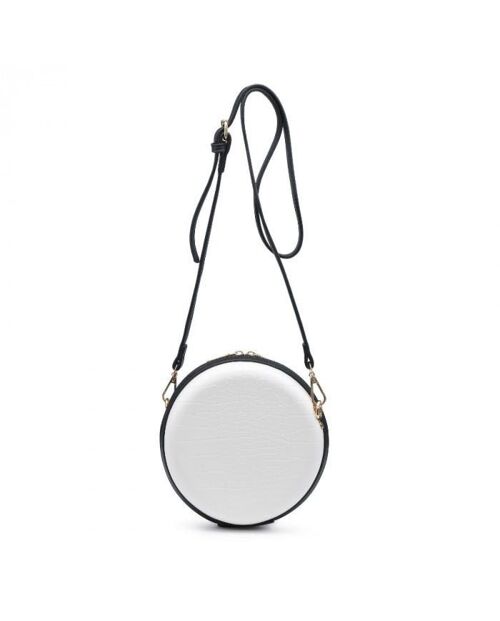 Cute Round Cross body Shoulder Bag Small Grab Purse Vegan PU Handbag with Long Adjustable Strap  -- W2399-1 black